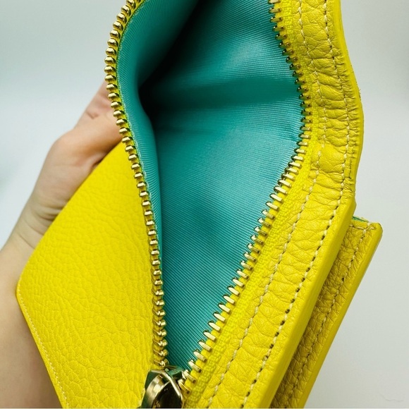 Tiffany & Co. Italian Calfskin Mustard Yellow/Blue Wristlet Handbag - Picture 7 of 14